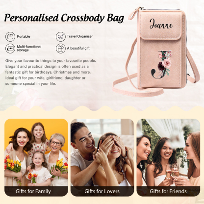 Custom Purse-Personalised Women's Leather Wallet Custom Letter & Name Mobile Phone Wallet Zipper Crossbody Bag