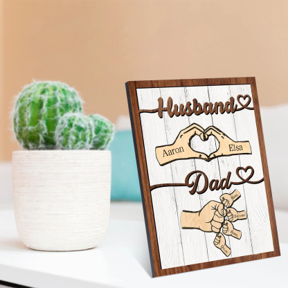 6 Names - Personalised Fist Bump Home Wooden Decor Father's Day Gift for Dad