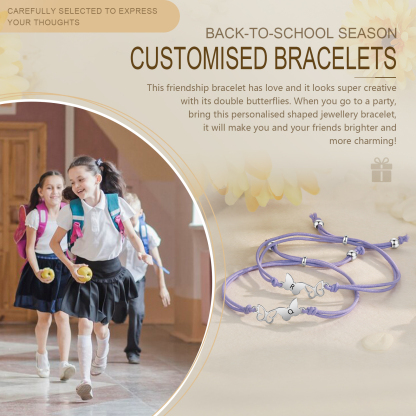 2 Pack Personalized Butterfly Elastic Cord Bracelet with Card and Gift Box, Customized 2 Letters, Gift for Daughter