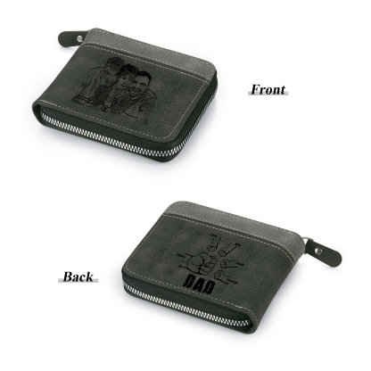 5 Names - Personalised Fist Bump Photo Custom Leather Men's Zipper Wallet as a Father's Day Gift for Dad
