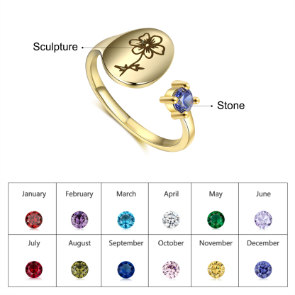 Personalised 1-12 Month Birth flower With Birthstone For Women