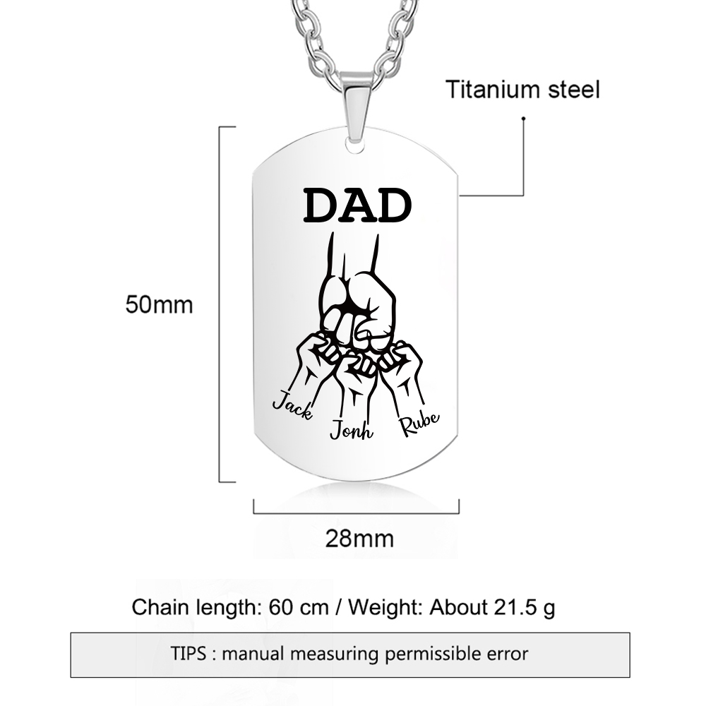 4 Names-Personalised Dad Photo Fist Stainless Steel Necklace-Custom Names and Photo Necklace for Father/Grandad
