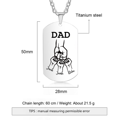 4 Names-Personalised Dad Photo Fist Stainless Steel Necklace-Custom Names and Photo Necklace for Father/Grandad