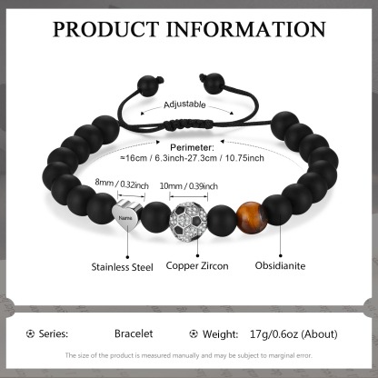2024 Graduation Gifts - Personalised Obsidianite Name Mens Ball Bracelet, Gift for Him