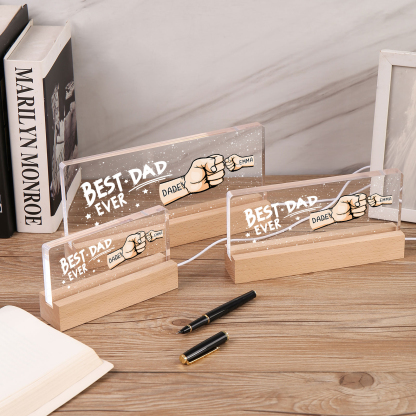2 Names - Personalised Fist Bump Lamp - Best Dad Ever - Father's Day Gift for Dad