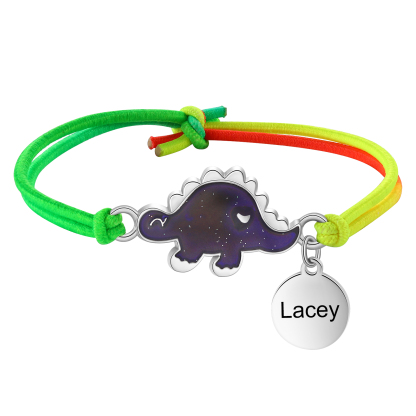 2 PCS Personalised Custom Name Dinosaur Elastic Rope Bracelet Back To School Season Children's Gift