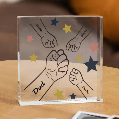 4 Names - Personalised Fist Bump Family Acrylic Keepsake Customized Name Acrylic Home Decor Gift for Dad