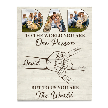 4 Names - Personalised Photos Fist Bump Home Wood Panel Painting Decorations Father's Day Gift for Dad
