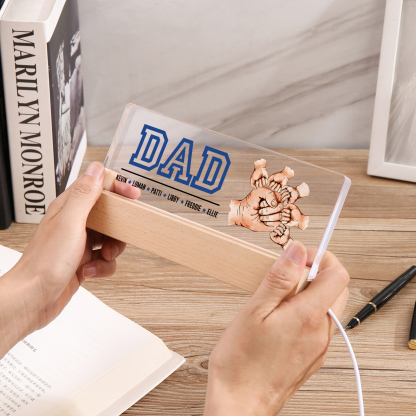 6 Names - Personalised Fist Bump Table Lamp - Dad's Dream Team - Father's Day Gift for Dad