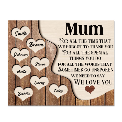 8 Names-Personalised Mum Wooden Frame Custom Names Home Decoration  - Mother's Day Gifts for Mum