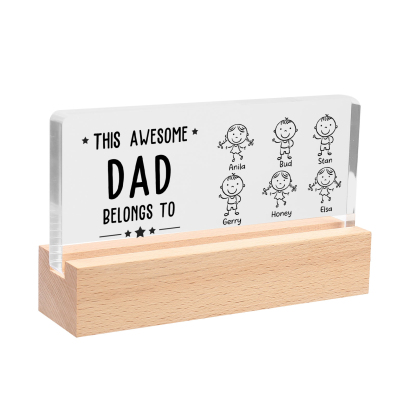 6 Names & Doll Gender - Personalised Lamp -This Awesome Dad  Belongs To - Father's Day Gift for Dad