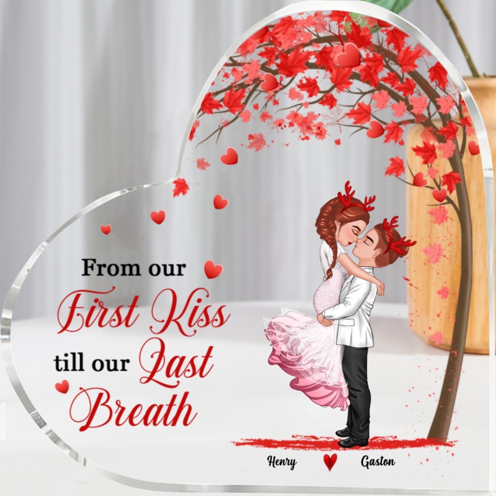 "From our First Kiss till our Last Breath" Personalised Heart Acrylic Decor - Custom 2 Names Home Decoration Christmas Gift for Couple | Jessemade