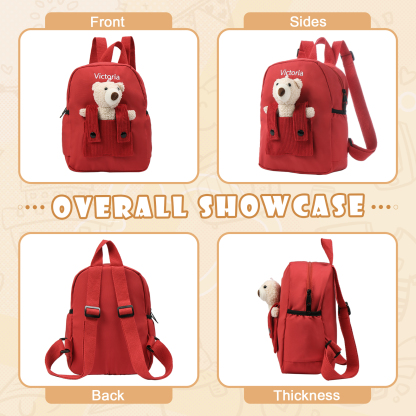Personalised Bear School Bag Custom Name Canvas Backpack Back To School Gift for Kids