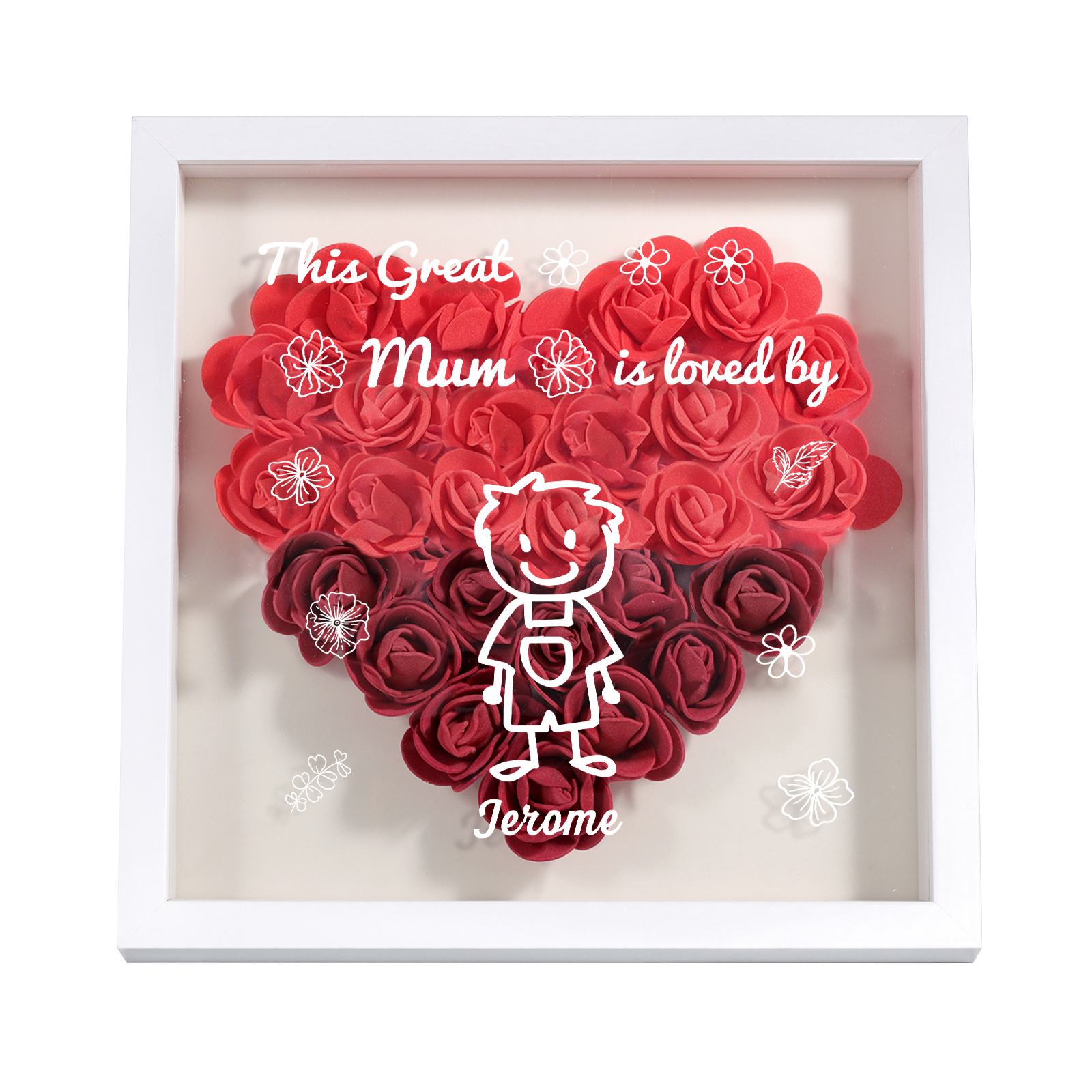 Personalised 3D Floral Shadow Box – Custom 1 Kids&Pet Name –“This Great Mum Is Loved By'- Gift for Mum, Nan & Loved Ones| Jessemade