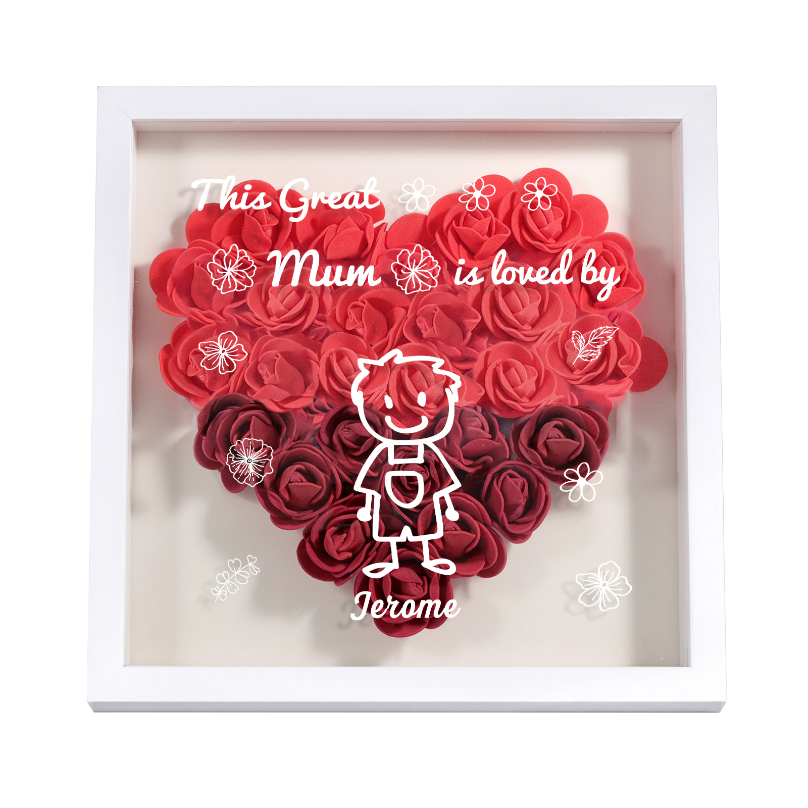 Personalised 3D Floral Shadow Box – Custom 1 Kids&Pet Name –“This Great Mum Is Loved By'- Gift for Mum, Nan & Loved Ones| Jessemade