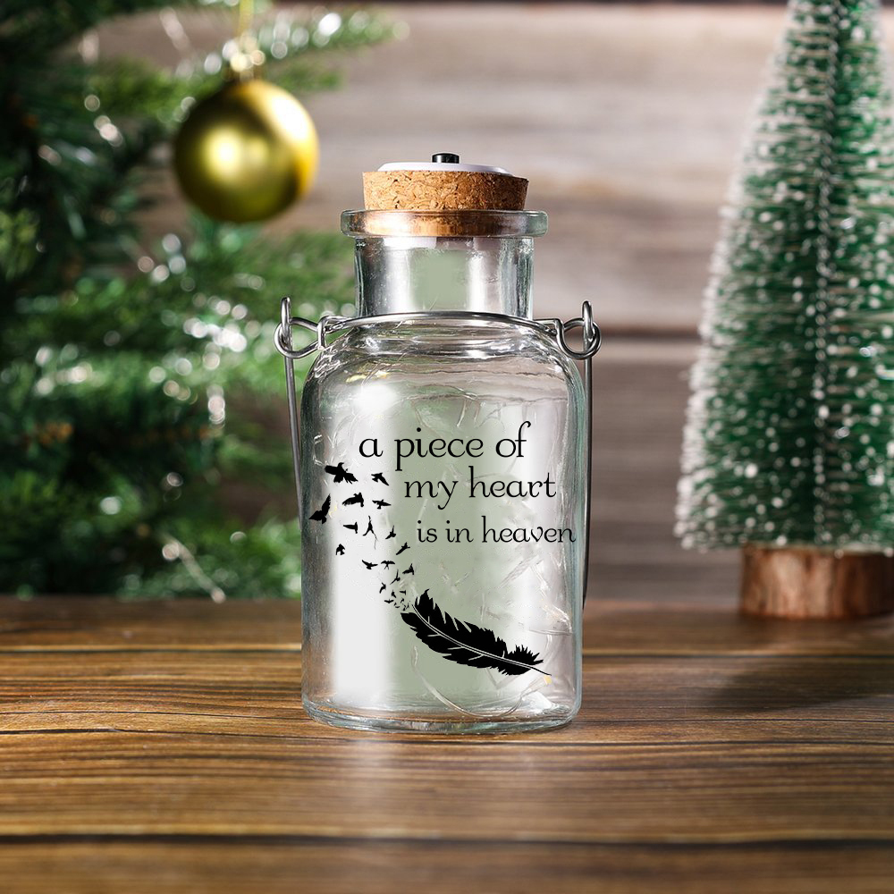 Memorial Jar Night Light A Piece Of My Heart Is In Heaven LED Lamp