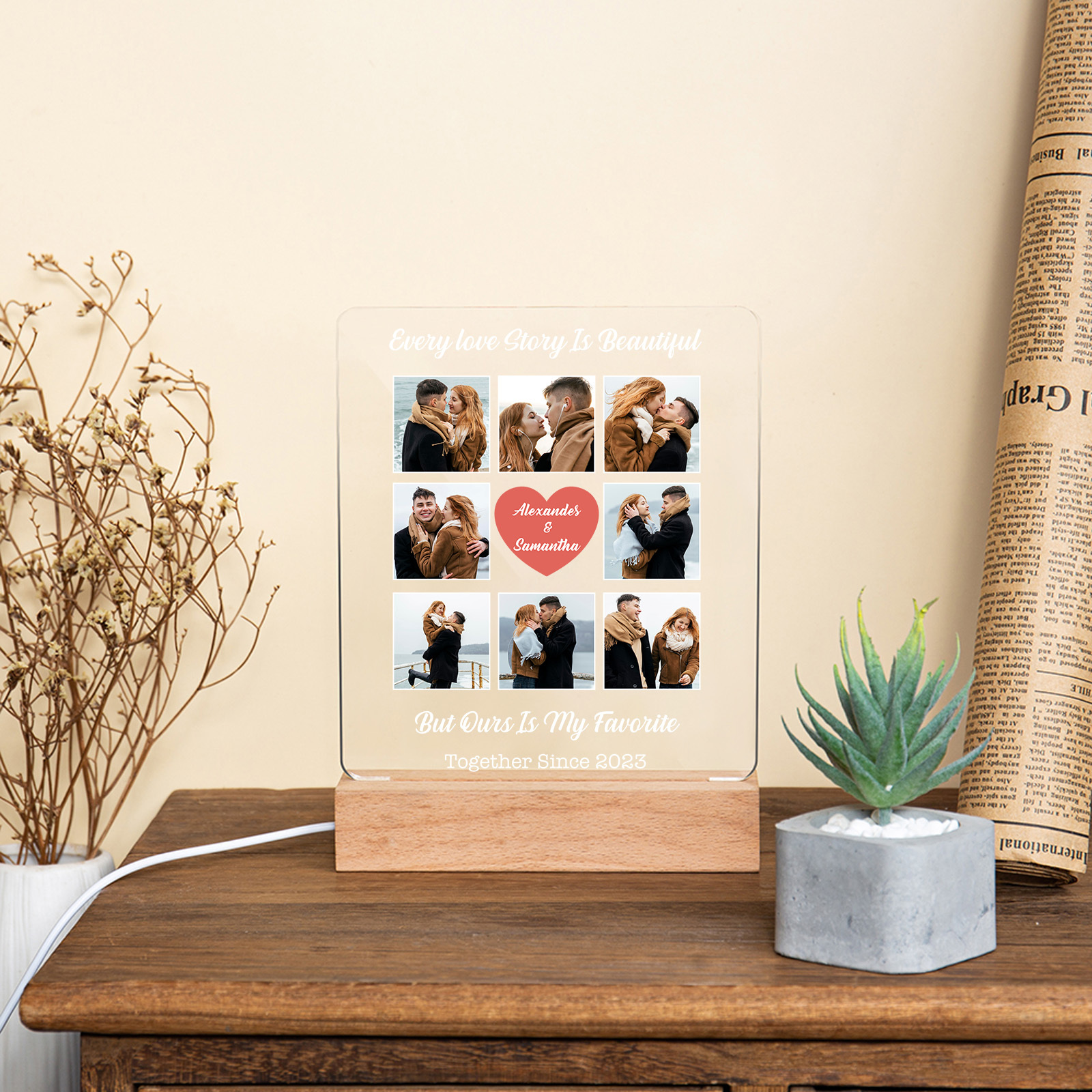 Photo-Personalised Couple Custom Names LED Night Light Anniversary Gift For Couple