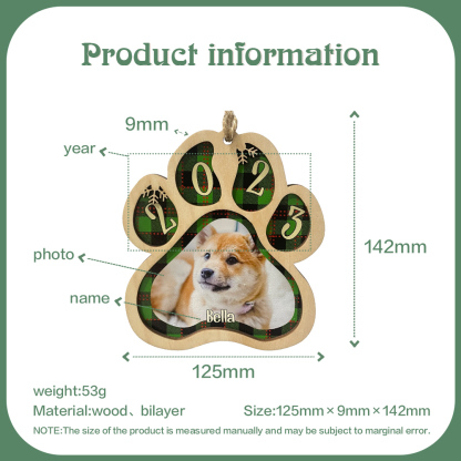 Personalised Pet Gift Custom Wooden Paw Ornament Christmas Gift For Family