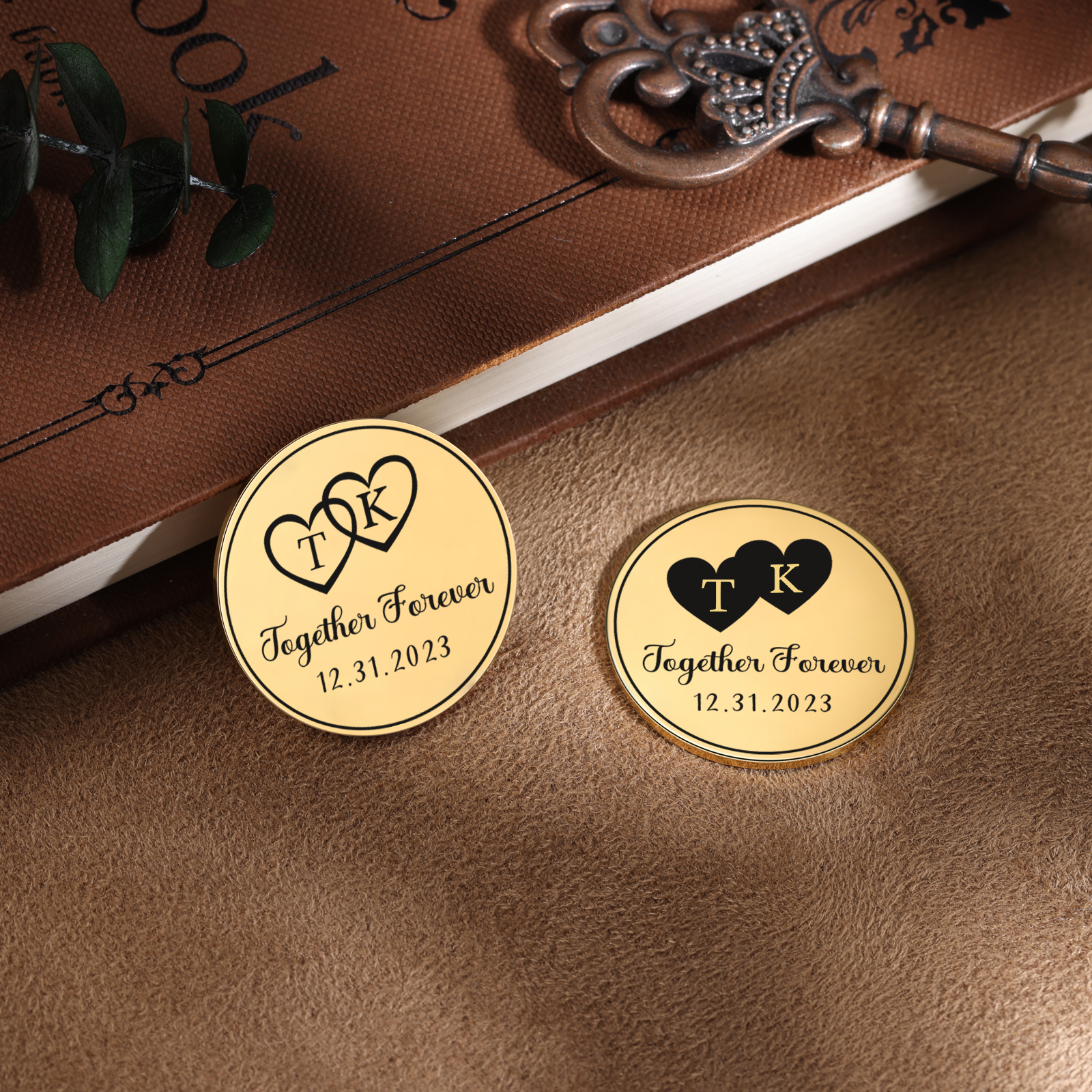 2 PCS Personalized Letter Stainless Steel Couple Coin Custom Anniversary Special Gift