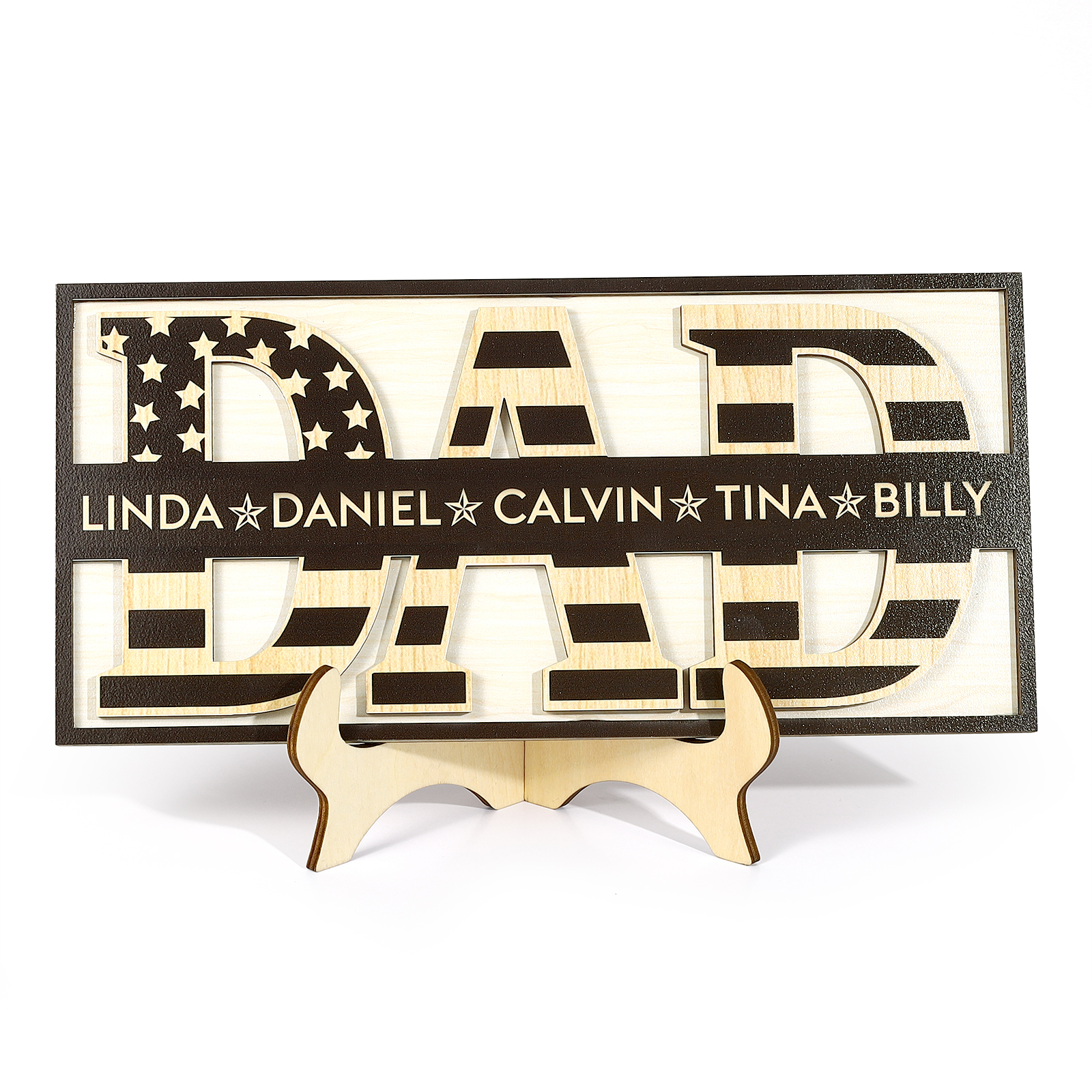 5 Names - Personalised Wood Ornament Engraved with Dad Text Support Customized Name Ornament Father's Day Gift for Dad