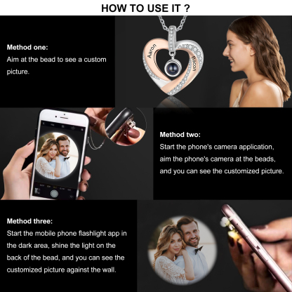 Photo-Personalised Projection Heart Necklace Custom Name Necklace Creative Gift For Her