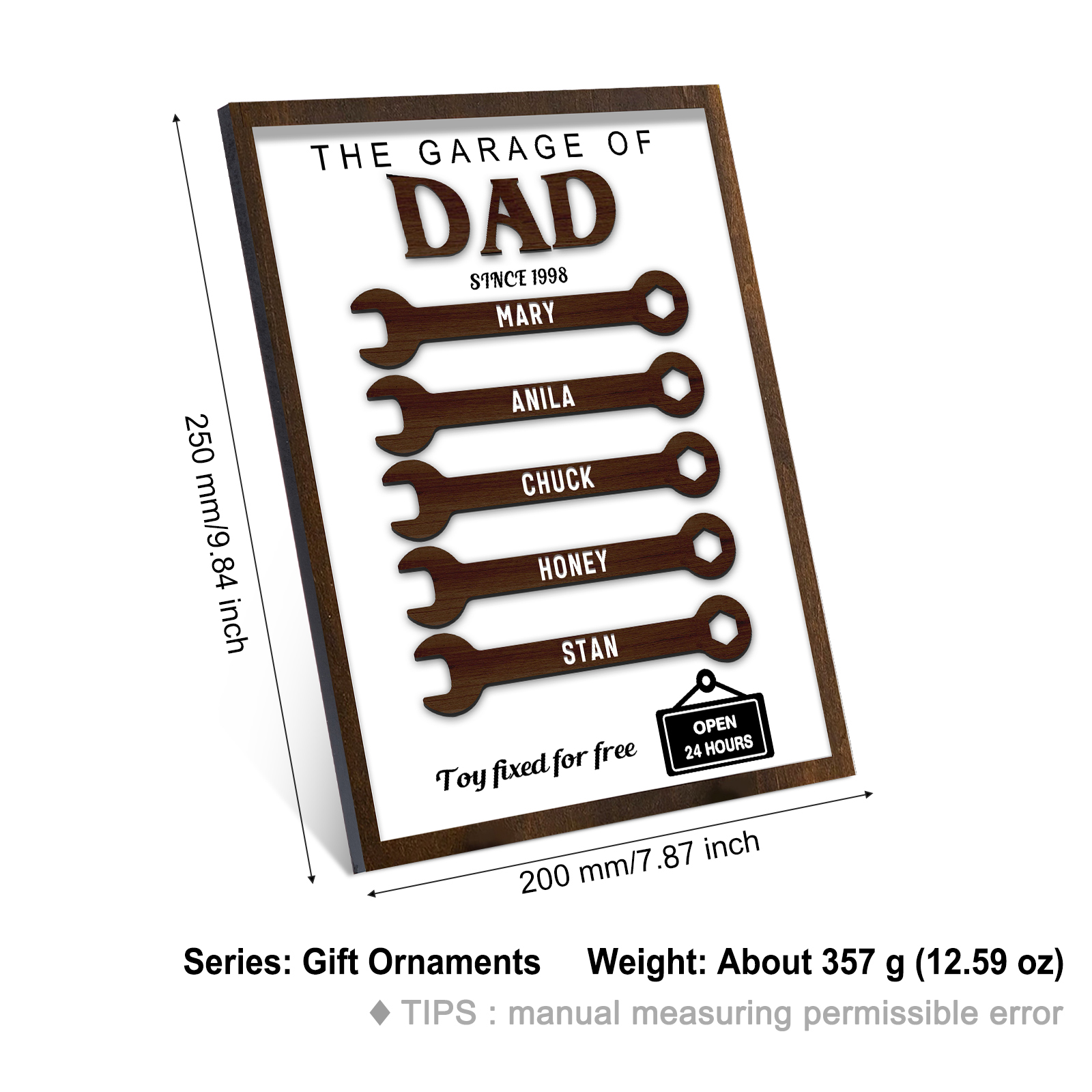 5 Names - Personalised Repair Tool Style Home Photo Frame Wooden Decor Father's Day Gift for Dad
