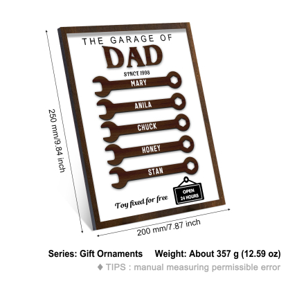 5 Names - Personalised Repair Tool Style Home Photo Frame Wooden Decor Father's Day Gift for Dad