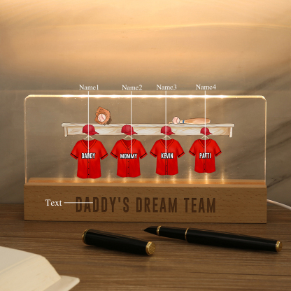 4 Names - Personalised Baseball Jersey Desk Lamp - Dad's Dream Team - Father's Day Gift for Dad