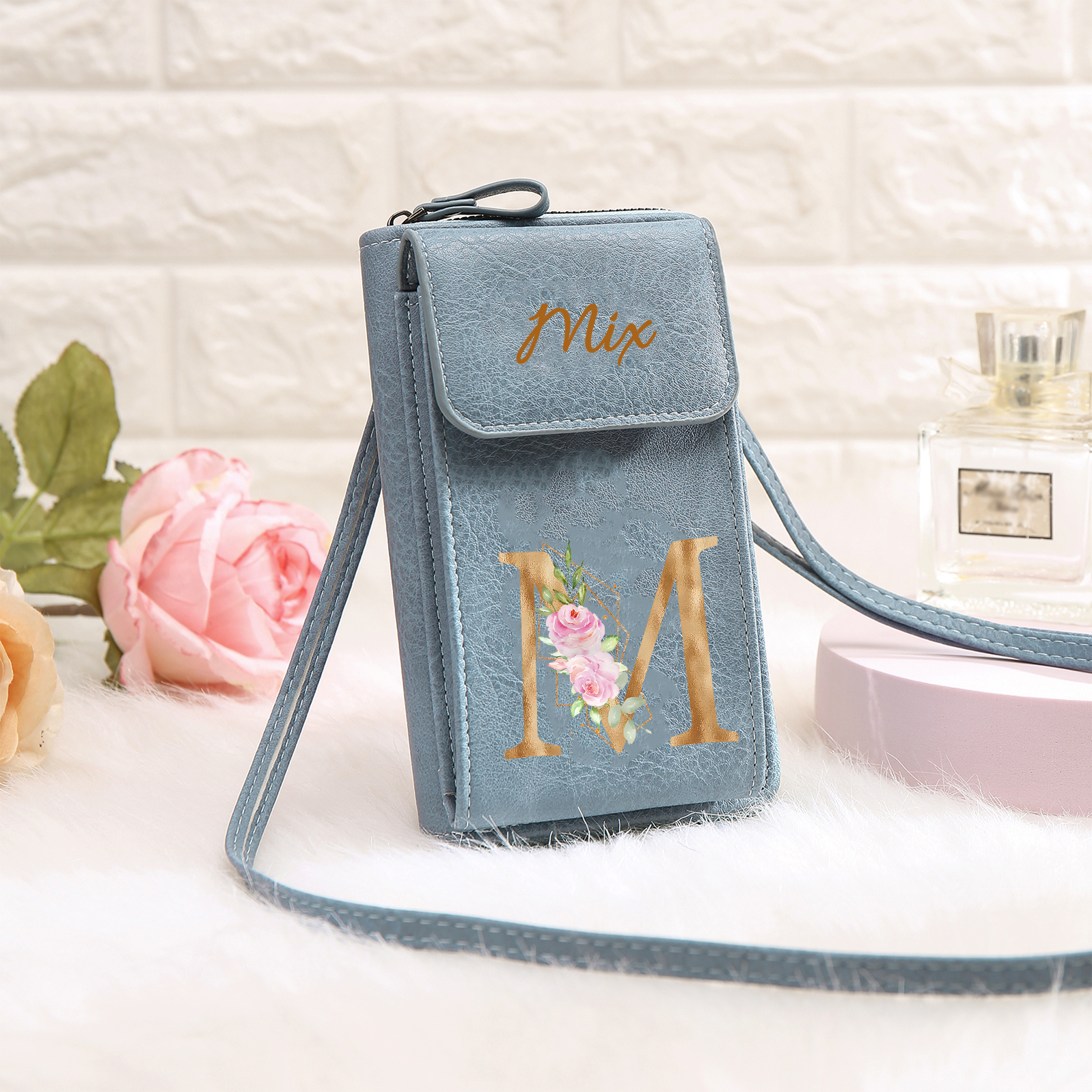 Custom Purse-Personalised Women's Leather Wallet Custom Letter & Name Mobile Phone Wallet Zipper Crossbody Bag