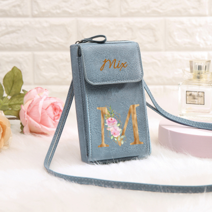 Custom Purse-Personalised Women's Leather Wallet Custom Letter & Name Mobile Phone Wallet Zipper Crossbody Bag
