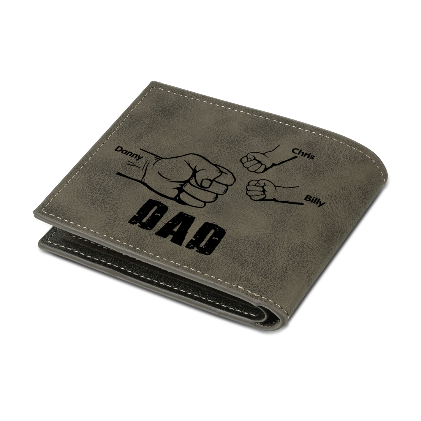3 Names - Personalised Fist Bump Photo Custom Leather Men's Wallet as a Father's Day Gift for Dad