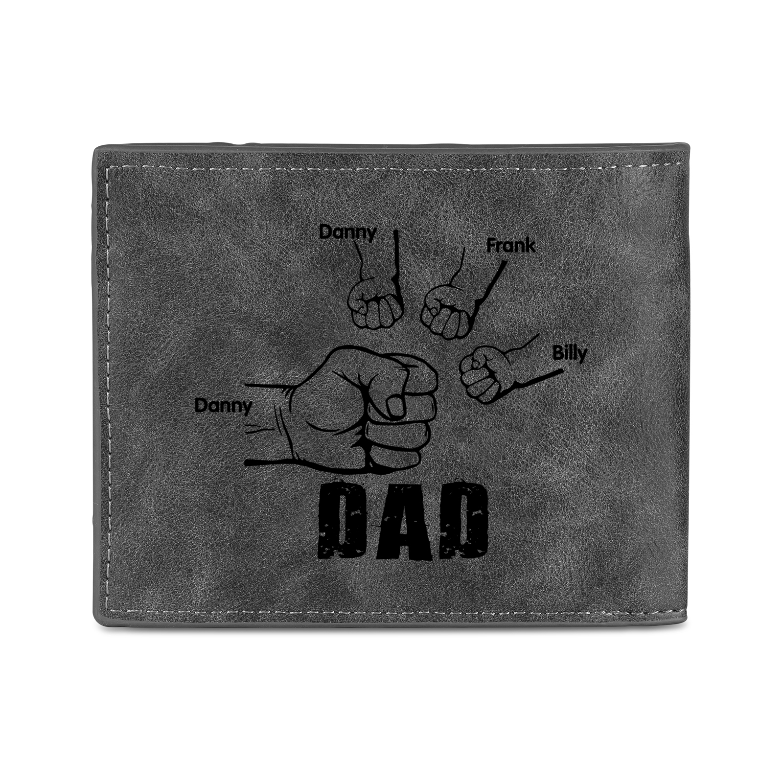 4 Names - Personalised Fist Bump Photo Custom Leather Men's  Wallet as a Father's Day Gift for Dad