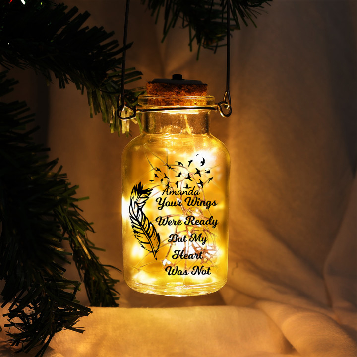 Personalised Memorial Jar Night Light Your Wings Were Ready But my Heart Was Not LED Lamp