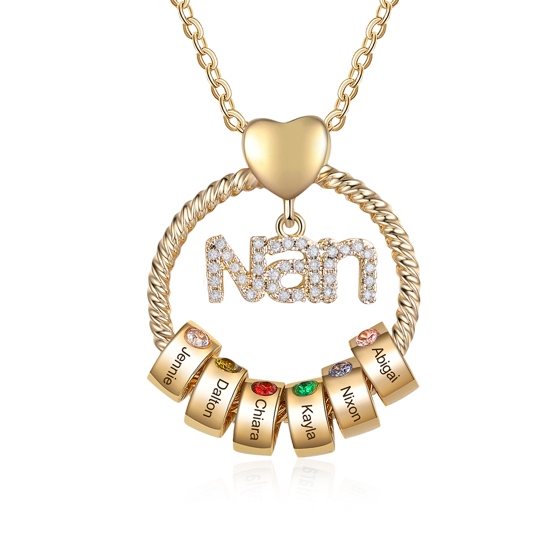 Personalised Circle Necklace With 1-8 Birthstones&Names Pendant Gift For Nanny Nan | Jessemade