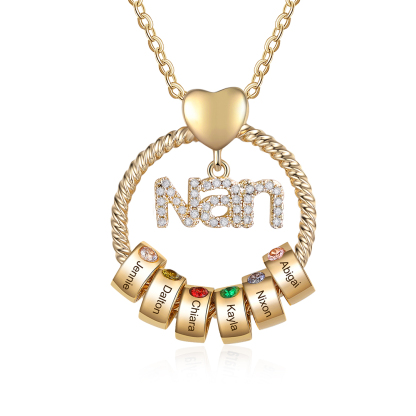 Personalised Circle Necklace With 1-8 Birthstones&Names Pendant Gift For Nanny Nan | Jessemade