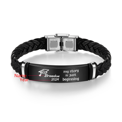 2024 Graduation Gifts - Personalised Year and Name Men's Bracelet, Gift for Him