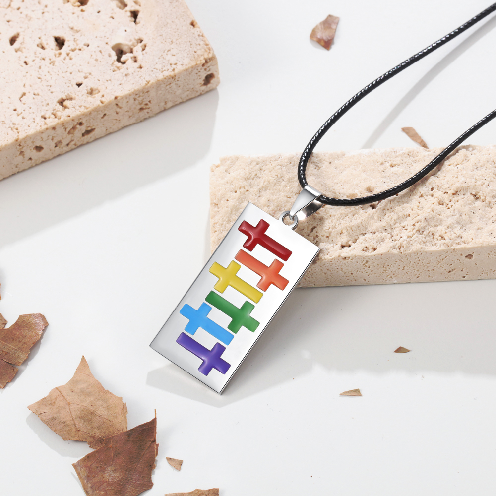 Personalised Text Rainbow Cross Style Pendant Necklace LGBT Pride Day Gift