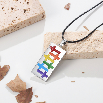 Personalised Text Rainbow Cross Style Pendant Necklace LGBT Pride Day Gift