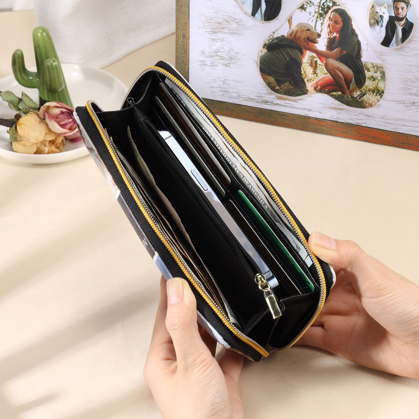 Custom Purse-Long Purse Personalised Leather Wallet Engraved 10 Photos Zip Wallet Gifts For Women Men