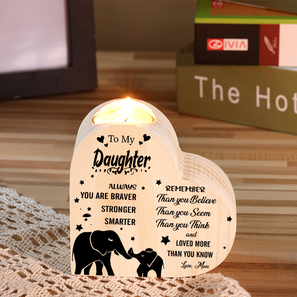 To My Daughter Wooden Heart Candle Holder "Loved More Than You Know"