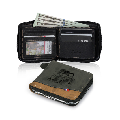 7 Names - Personalised Photo Custom Leather Men's Zipper Wallet as a Father's Day Gift for Dad