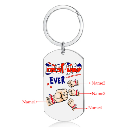4 Names - Personalised Fist Bump Pattern Keyring Custom Name Gift for Dad