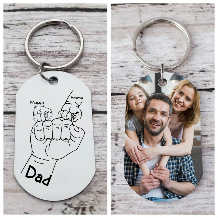 2 Names - Personalised Fist Bump Keyring Custom Photo Father's Day Gift for Dad