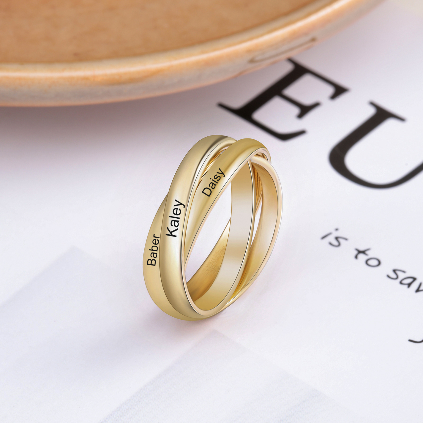 Personalised 3 Names Women's Ring