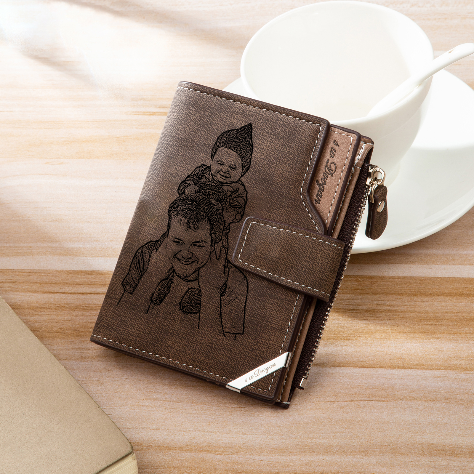 Trifold Wallet Customized Photo, Name and Letters Wallet Personalised Leather Letters Wallet Mens Gift For Him
