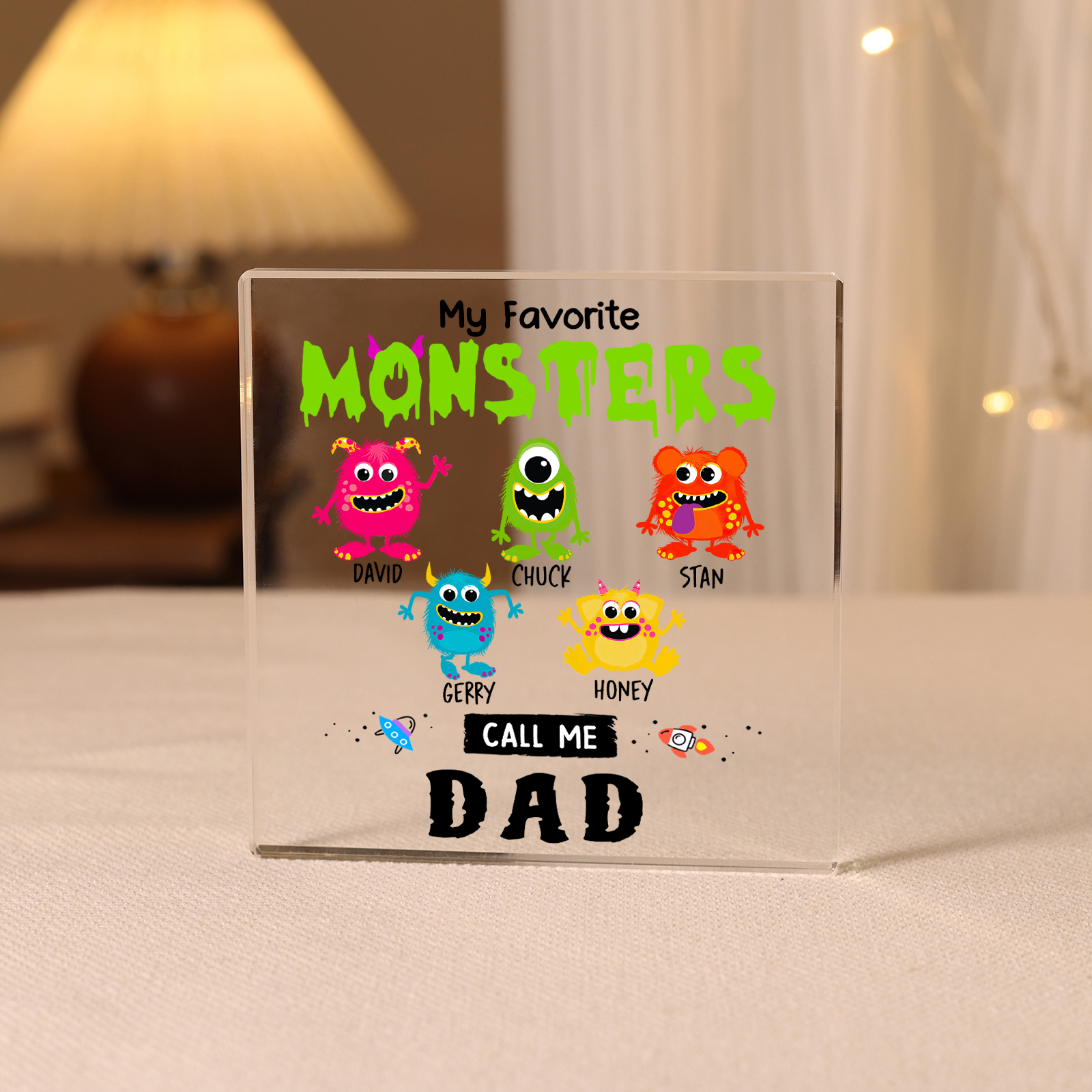 5 Names - Personalised Monster and Shit Style Custom Name Acrylic Ornament Father's Day Gift for Dad