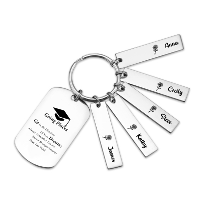 5 Names - Personalised Name Exquisite Graduation Keyring Gift For Her/Him
