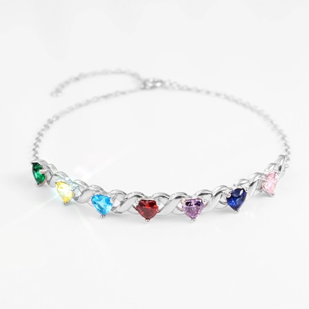 September Birthday Personalised Bracelet With 4 Heart Birthstones Engraved Names Bracelet Gift For Women