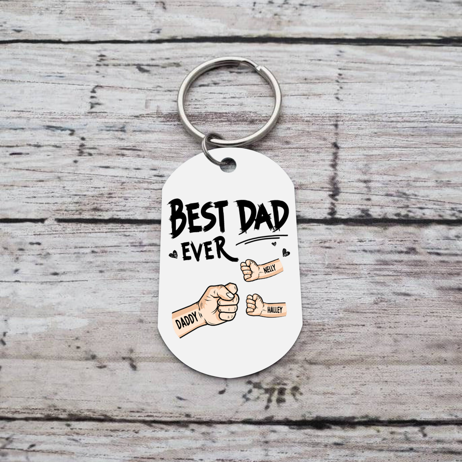 3 Names - Personalized Custom Fist Bump Keychain Gift "Best Dad Ever" Special Keychain Gift for Dad