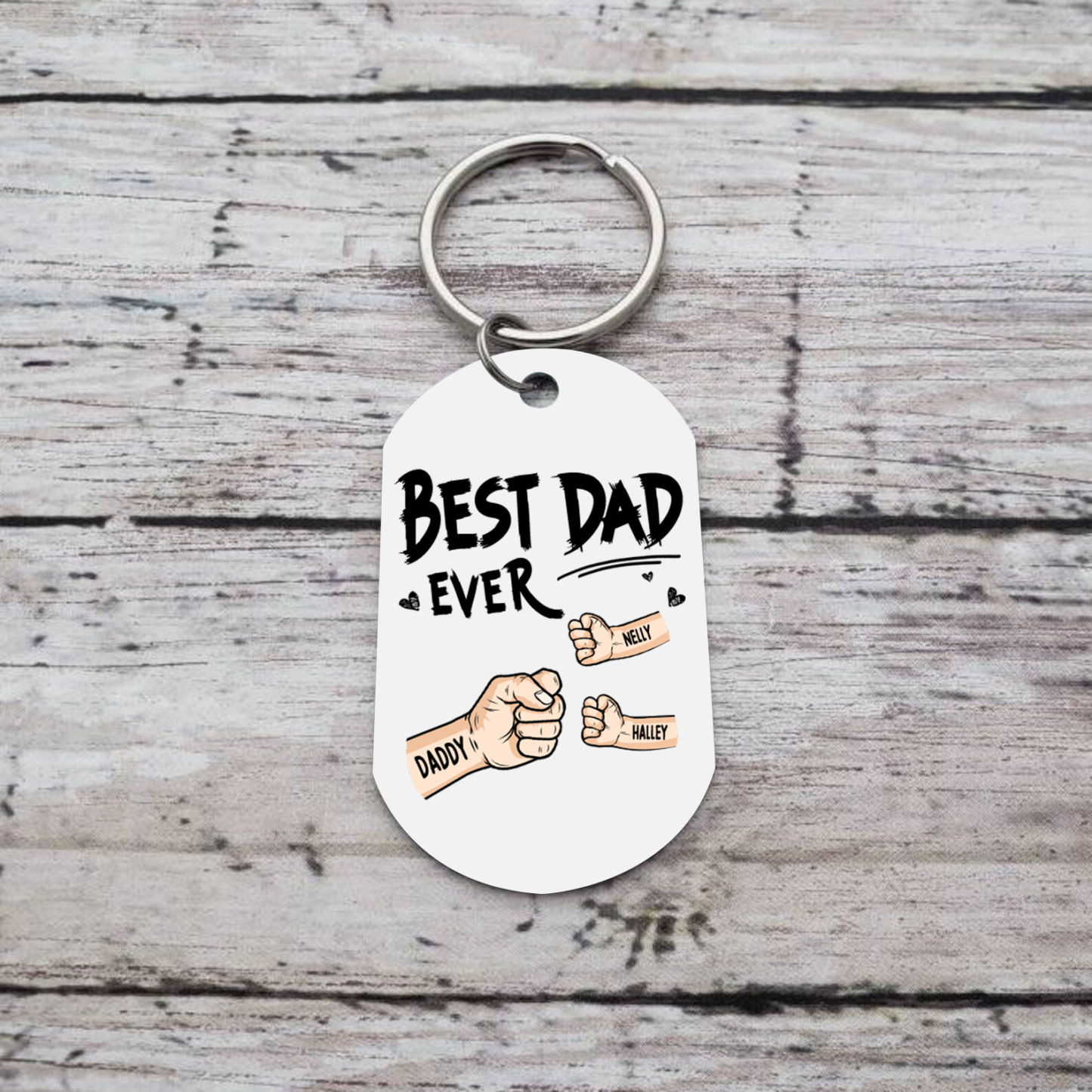 3 Names - Personalized Custom Fist Bump Keychain Gift "Best Dad Ever" Special Keychain Gift for Dad